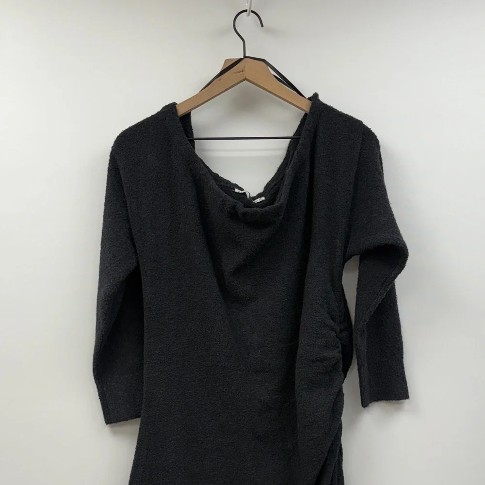 Abercrombie & Fitch Boucle Knit Off-the-Shoulder Ruched Maxi Dress Black LP